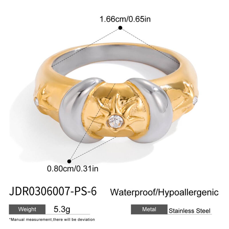 Two-Tone Sun Ring with White Cubic Zirconia - Image 4