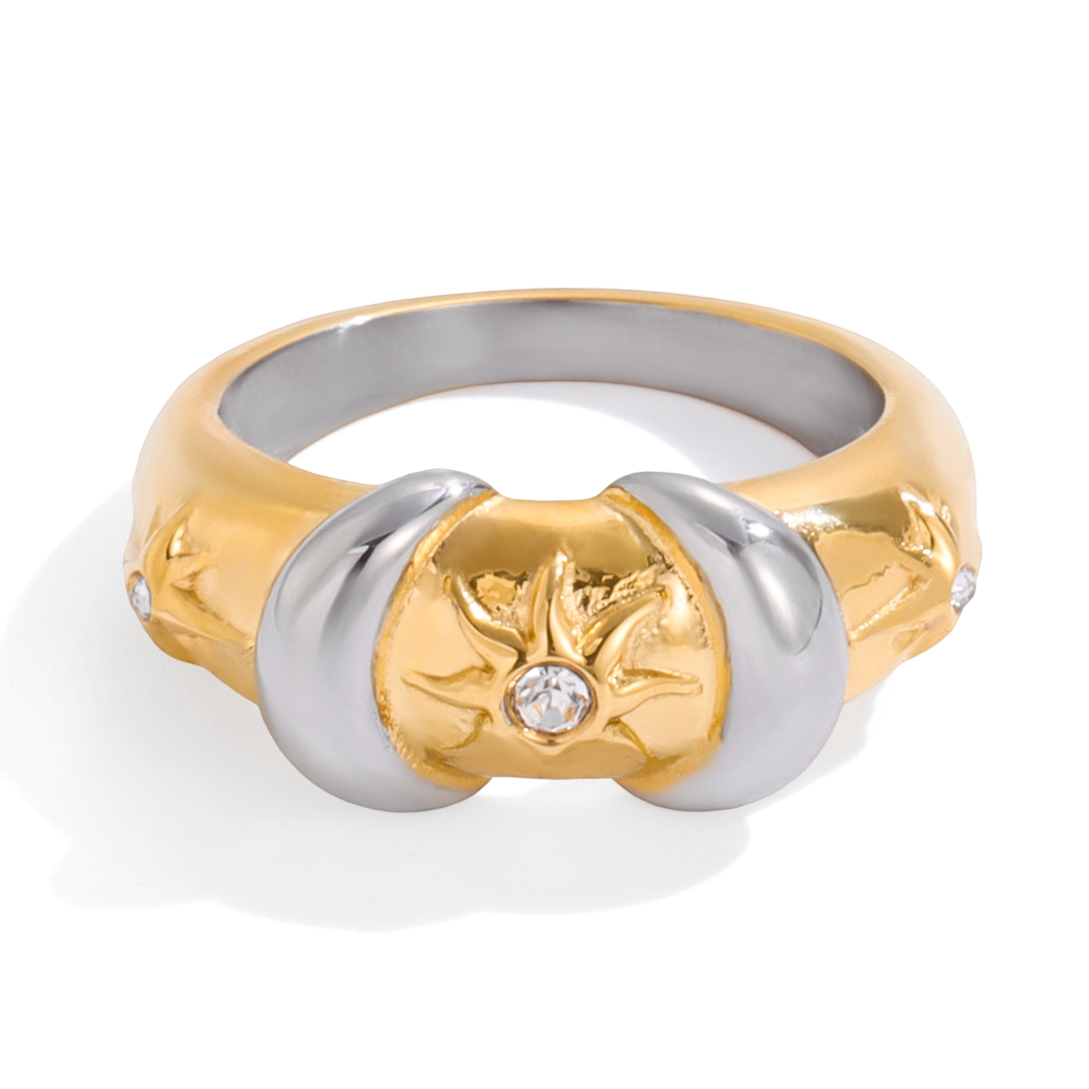 Two-Tone Sun Ring with White Cubic Zirconia
