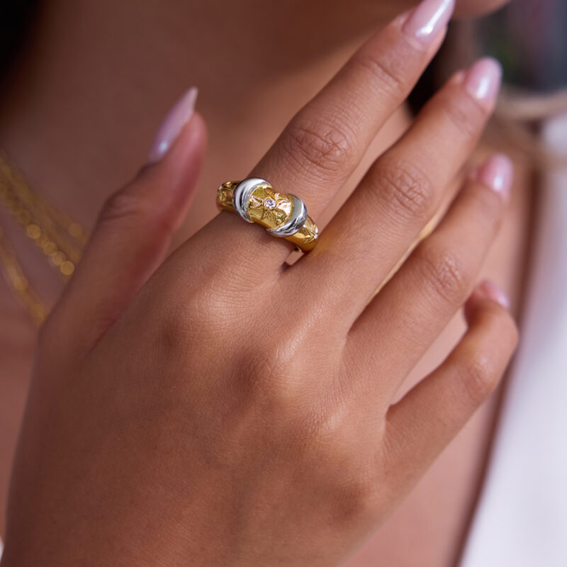 Two-Tone Sun Ring with White Cubic Zirconia - Image 3