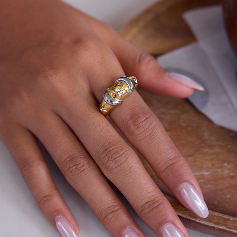 Two-Tone Sun Ring with White Cubic Zirconia - Image 2