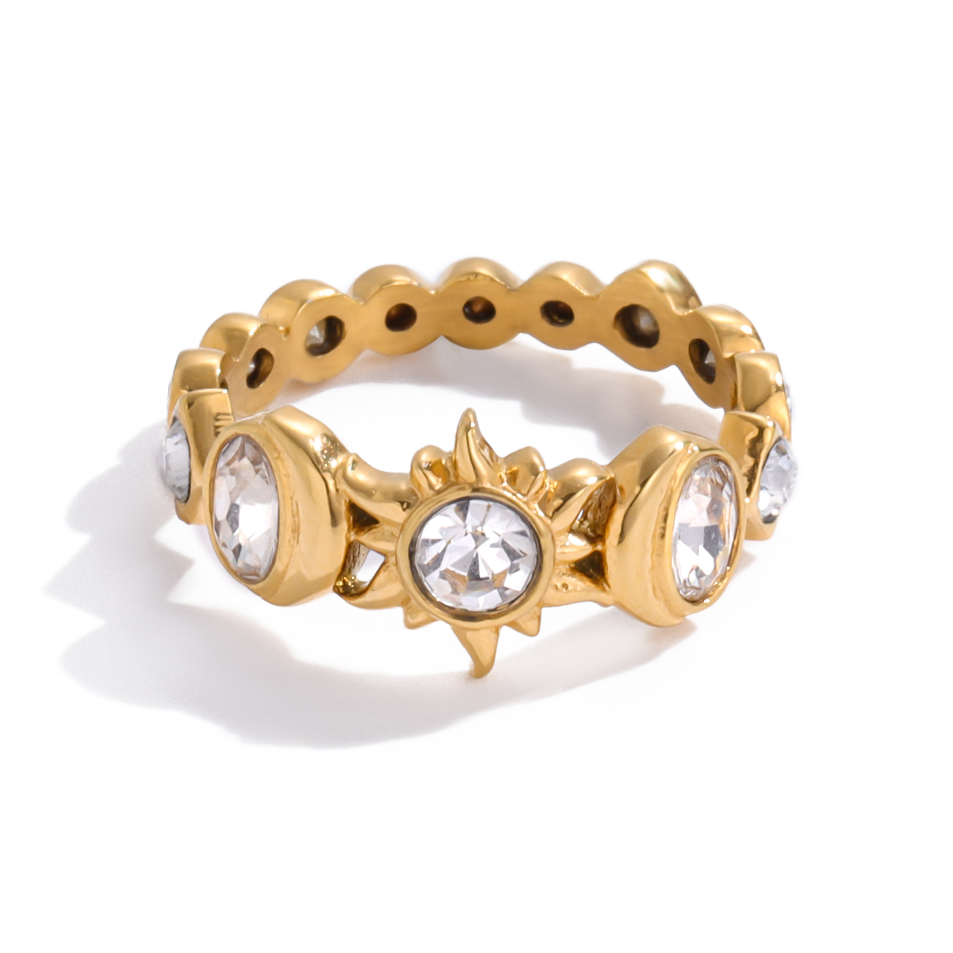 18K Gold CZ Sun Moon Full Zirconia Ring