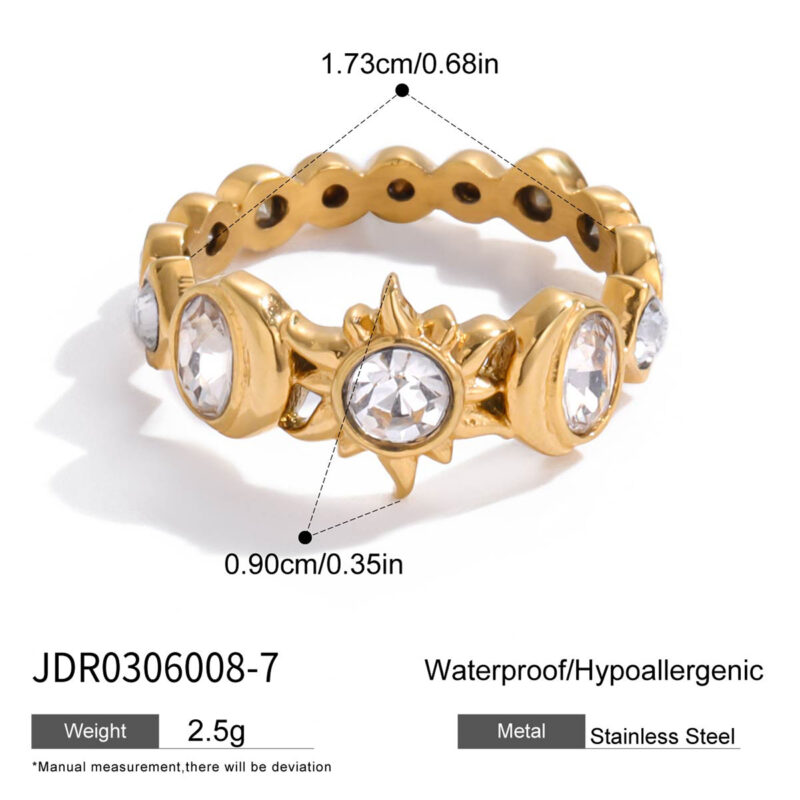 18K Gold CZ Sun Moon Full Zirconia Ring - Image 5