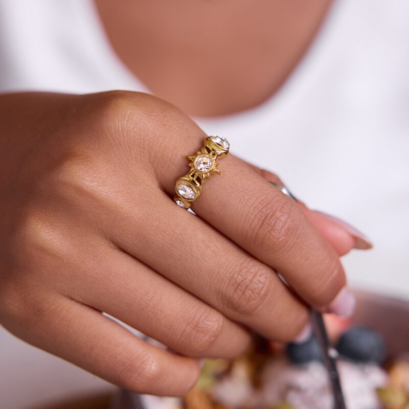 18K Gold CZ Sun Moon Full Zirconia Ring - Image 2