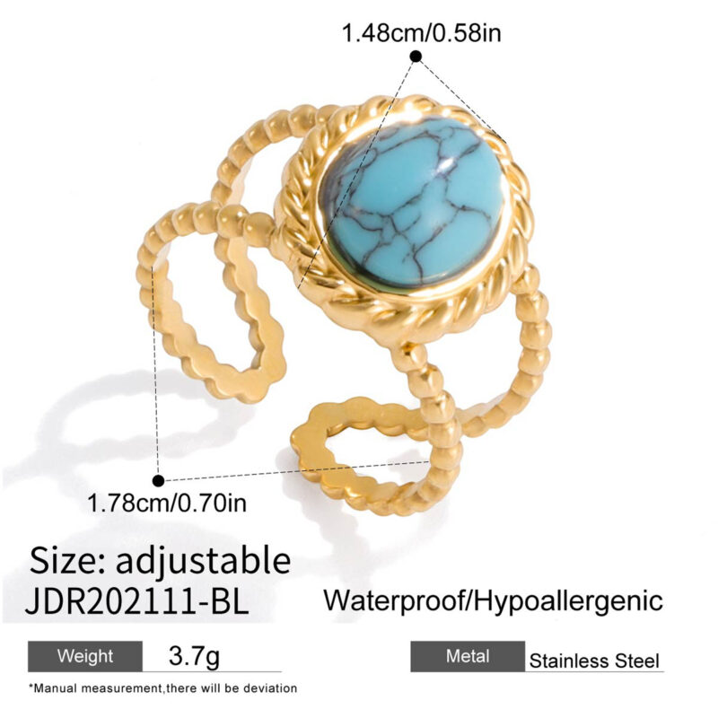 Adjustable Turquoise Open Ring 18K Gold - Image 6