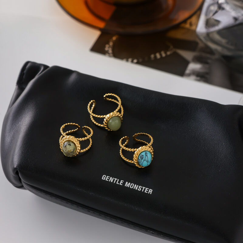Adjustable Turquoise Open Ring 18K Gold - Image 5