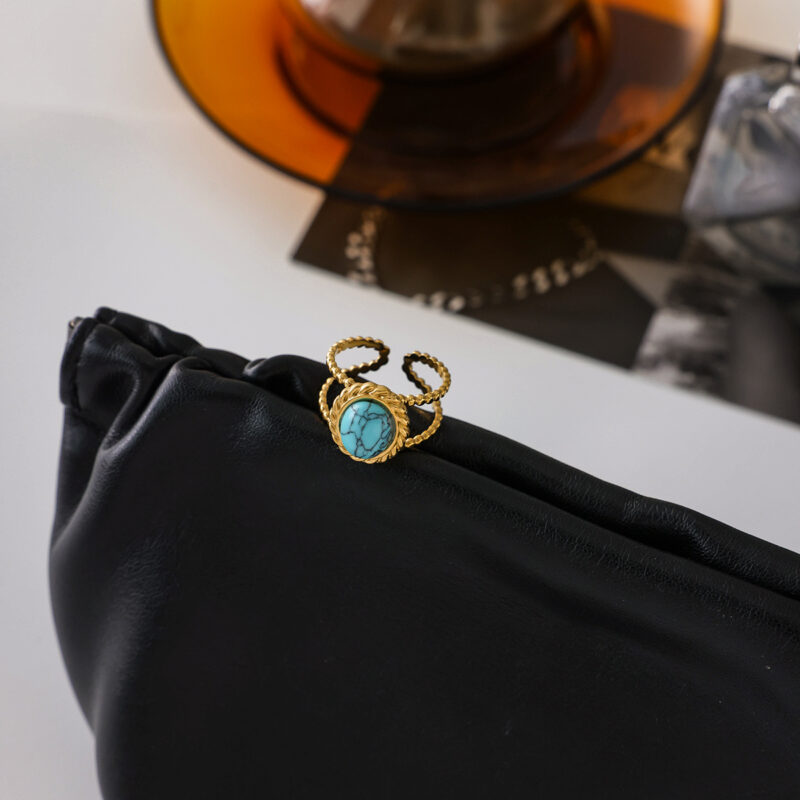Adjustable Turquoise Open Ring 18K Gold - Image 4