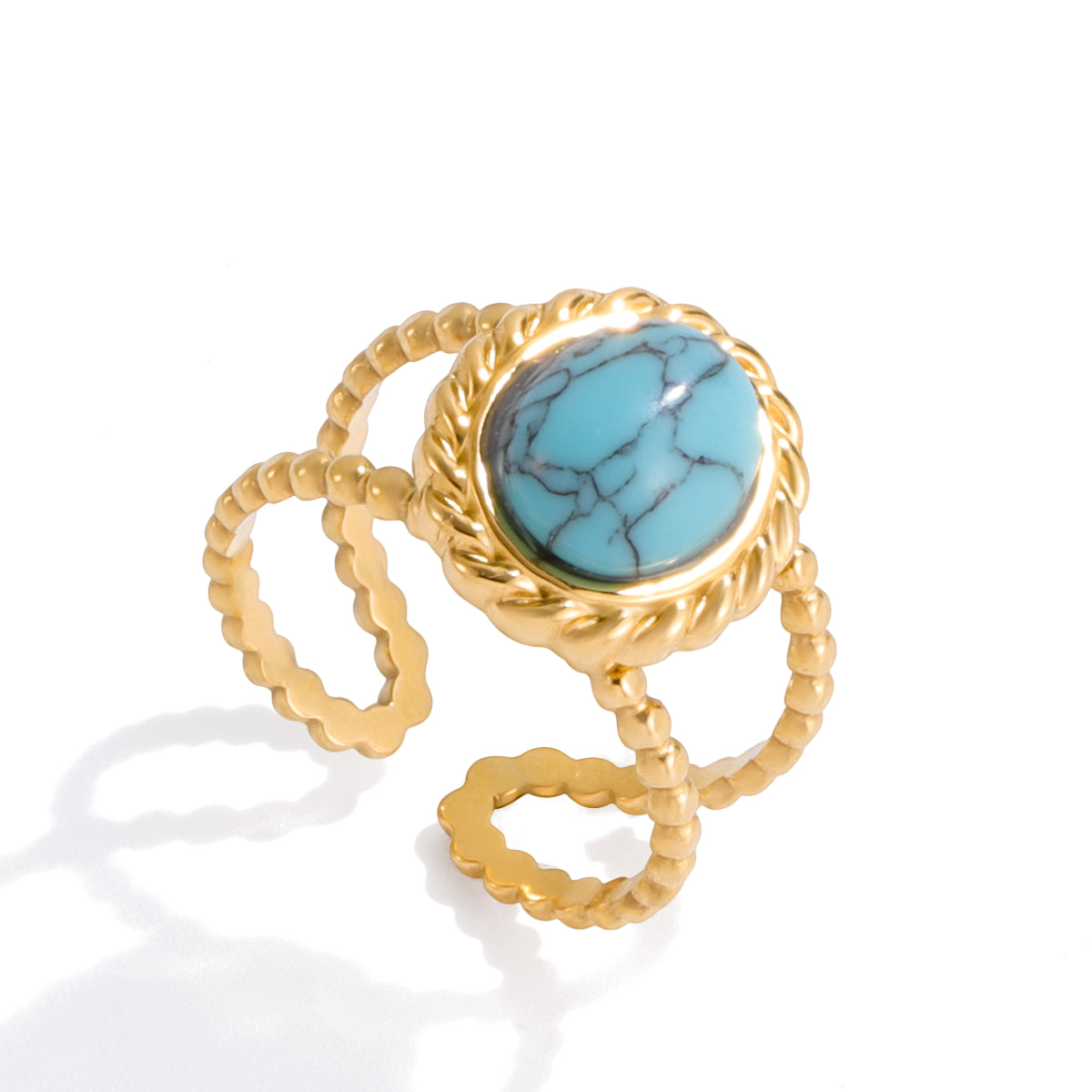 Adjustable Turquoise Open Ring 18K Gold