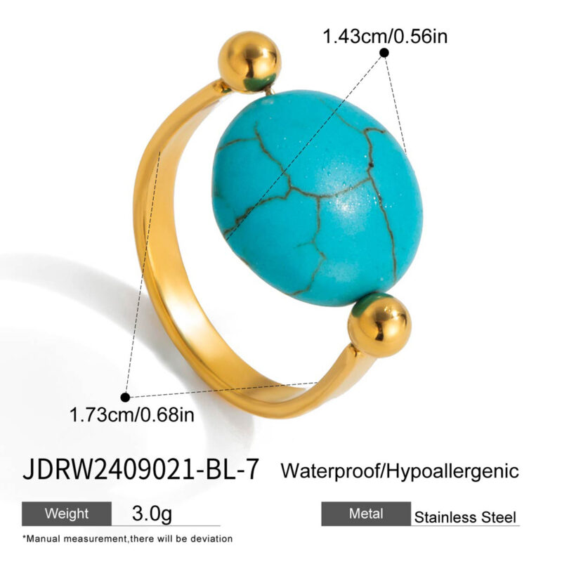 Button Turquoise Smooth U-Shaped Ring - Image 6