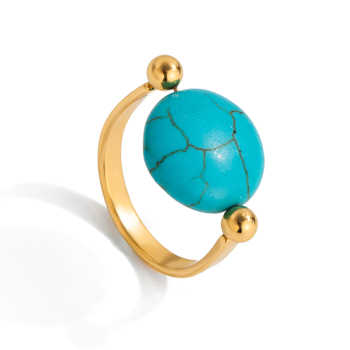 Button Turquoise Smooth U-Shaped Ring